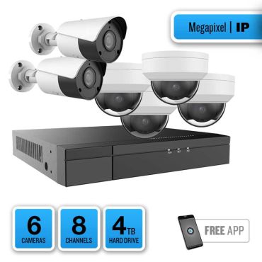 6 Camera 4MP Dome/Bullet IP System with 8 Channel NVR and 4TB Hard Drive